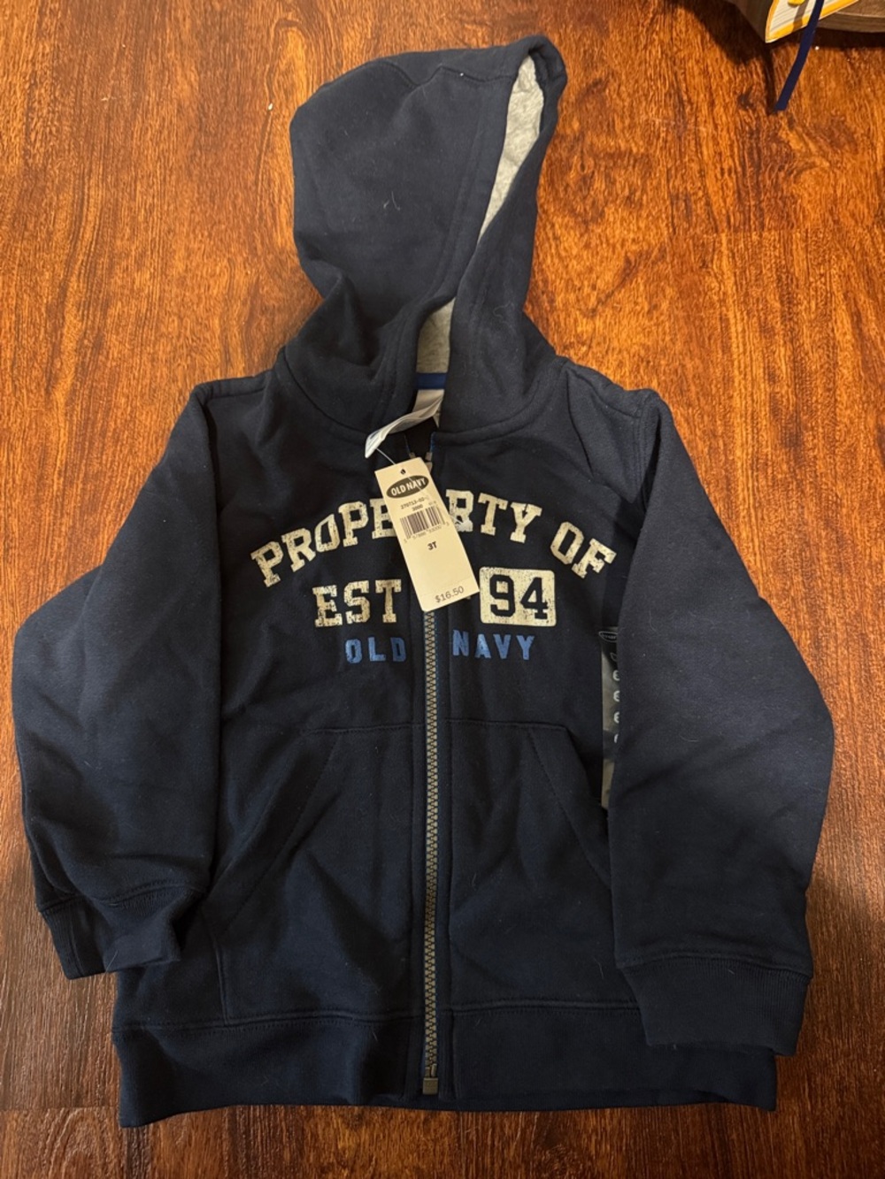 Old Navy Navy Zip-Up Hoodie with 'Property of 94' Graphic